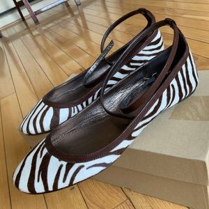 J Crew Zebra Print Real Pony Hair Ballet Flats w/ Leather Criss Cross Straps 9